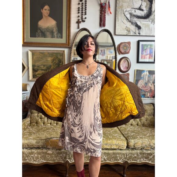 70s Wool Benetton Herringbone Bomber Jacket w Double Button Waist Size XL - Picture 12 of 13